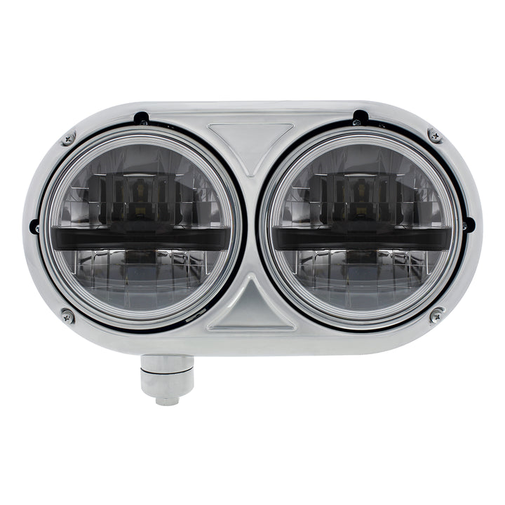 Headlight Assembly With 304 Stainless Steel Housing &amp; LED Headlights With Black Inner Bar For Peterbilt 359 - Driver