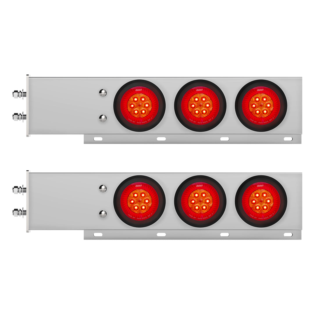2-1/2" Bolt Pattern Chrome Spring Loaded Bar W/6 x 4" 16 LED Turbine Lights - Red LED/Red Lens (Pair)