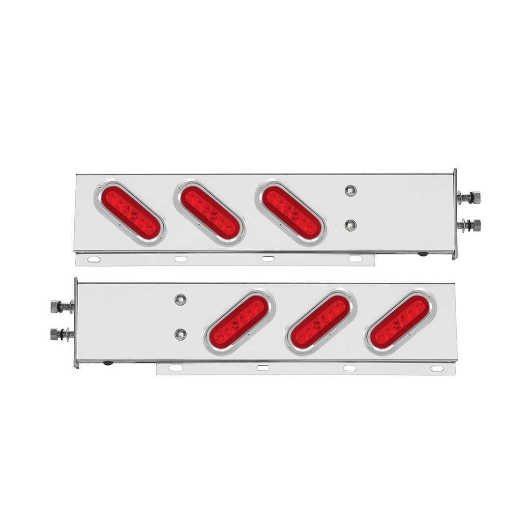 2-1/2" Bolt Pattern Stainless Steel Spring Loaded Bar With 6 x 22 Red LED 6" Oval GloLight &amp; Visor - Red Lens (Pair)