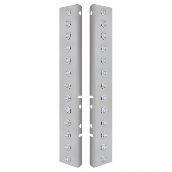 Stainless Steel Front Air Cleaner Bracket With 26 x 2 Amber LED 3/4" Mini Lights &amp; Stainless Steel Bezels For Peterbilt - Clear Lens