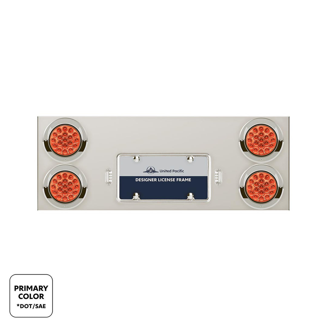 33-3/4" Stainless Steel Rear Center Panel With 4 x 19 LED 4" Double Fury Lights &amp; Visors - Red &amp; White LED
