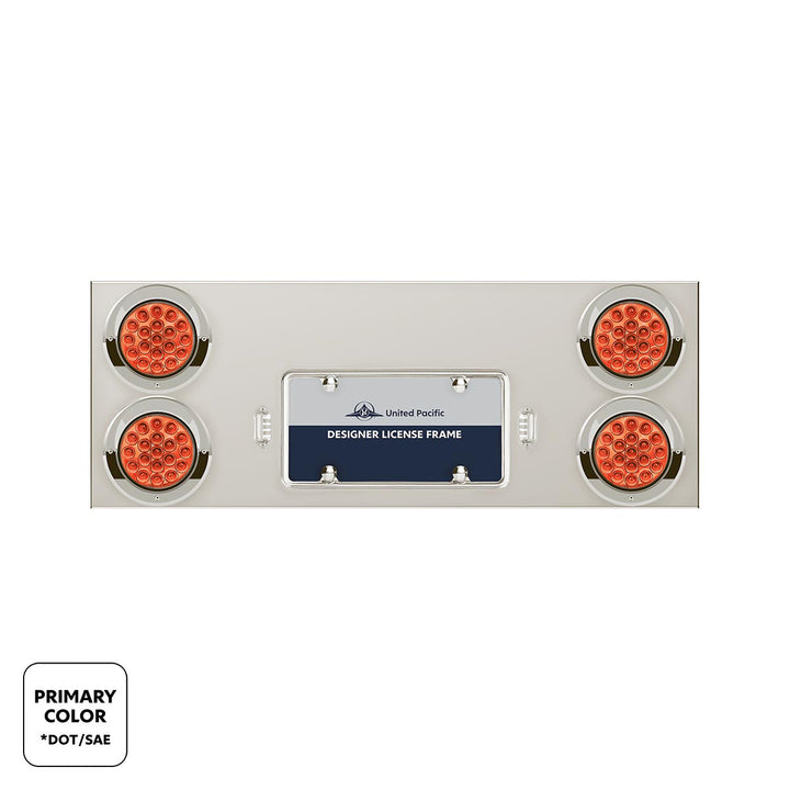 33-3/4" Stainless Steel Rear Center Panel With 4 x 19 LED 4" Double Fury Lights &amp; Visors - Red &amp; White LED