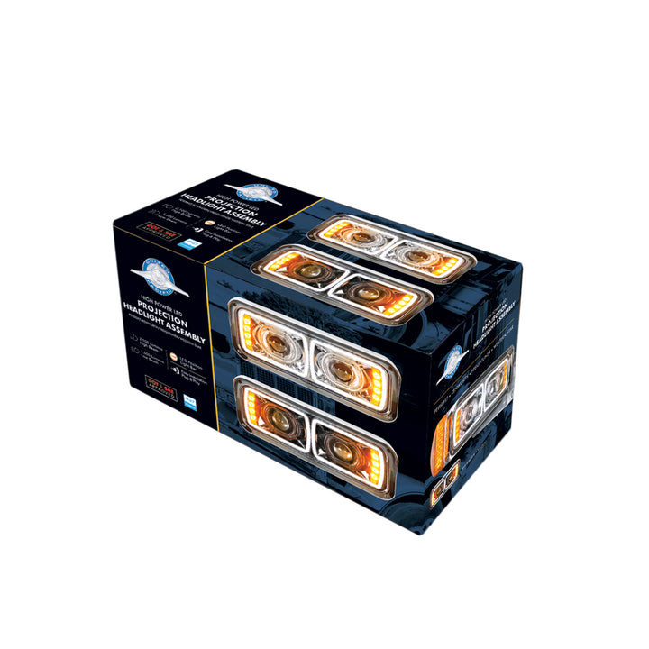 High Power LED "Blackout" Projection Headlight With LED Turn Signal &amp; Position Light Bar - Passenger