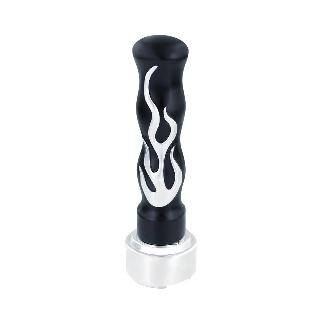Thread-On Flame Gearshift Knob With Adapter For Eaton Fuller 9/10 Speed - Black With Chrome Flame