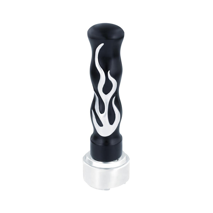 Thread-On Flame Gearshift Knob With Adapter For Eaton Fuller 9/10 Speed - Black With Chrome Flame