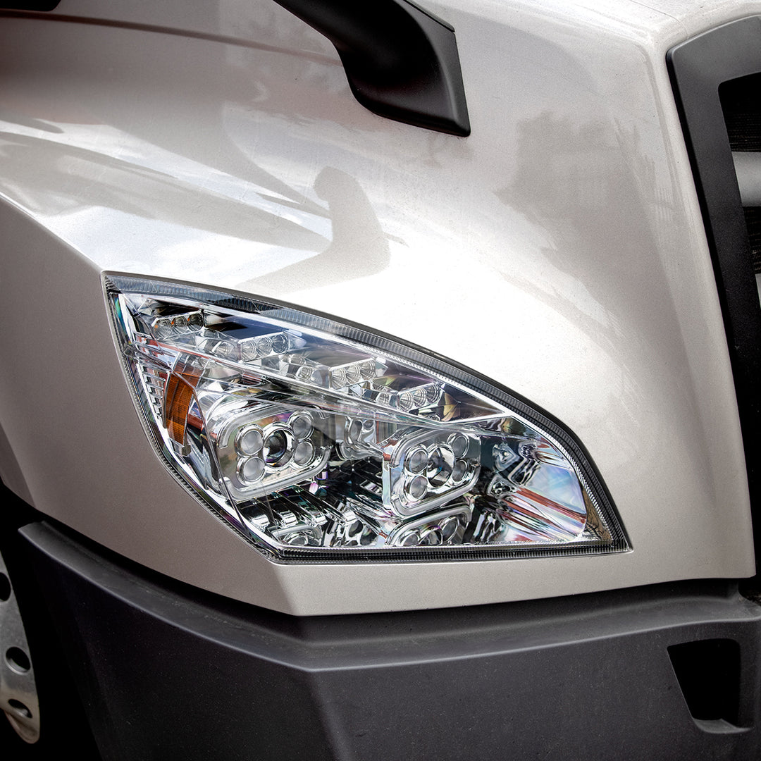 Chrome 10 LED Projector Headlight With LED Sequential Turn &amp; DRL For 2018-2024 Cascadia - Passenger
