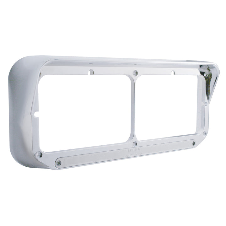 14 LED Chrome Rectangular Dual Headlight Bezel With Visor - Blue LED/Clear Lens