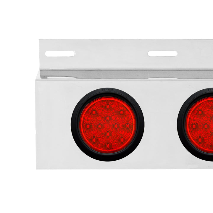 Stainless Top Mud Flap Plate With 3 x 12 LED 4" Lights &amp; Grommets - Red LED/Red Lens (Each)