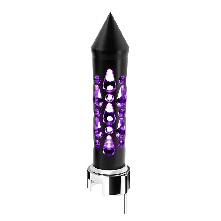 Thread-On Brooklyn Style Spike Gearshift Knob With LED 13/15/18 Speed Adapter - Matte Black/Purple LED