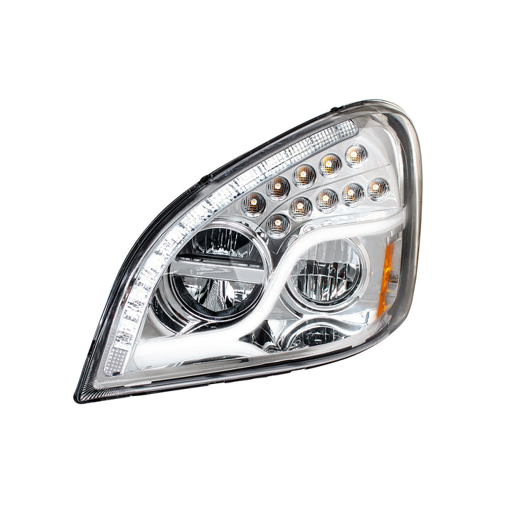 High Power LED Chrome Headlight With LED DRL &amp; LED Turn Signal For 2008-2017 FL Cascadia - Driver