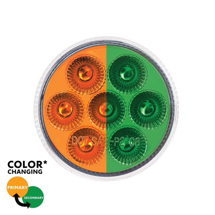 7 LED 2" Round Double Fury Light (Clearance/Marker) - Amber &amp; Green LED/Clear Lens
