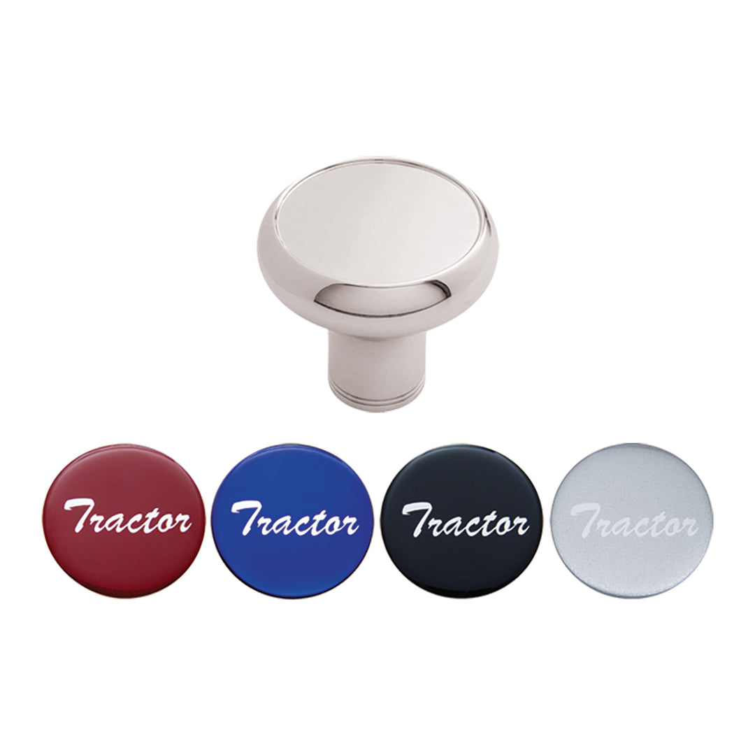 Deluxe Aluminum Screw-On Air Valve Knob With Multi - Color Glossy Tractor Sticker - Chrome