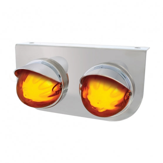 Stainless Steel Light Bracket With 2 x 9 LED Dual Function Watermelon GloLight &amp; Visors - Amber LED &amp; Lens