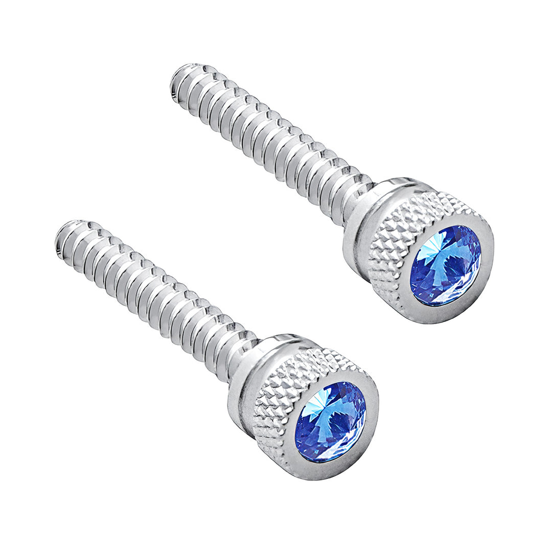 Chrome Long Dash Screw With Color Crystal For Freightliner - Blue (2-Pack)