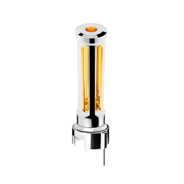 Thread-On Chrome Sonoma Style Gearshift Knob With LED 13/15/18 Speed Adapter - Amber Crystal/Amber LED