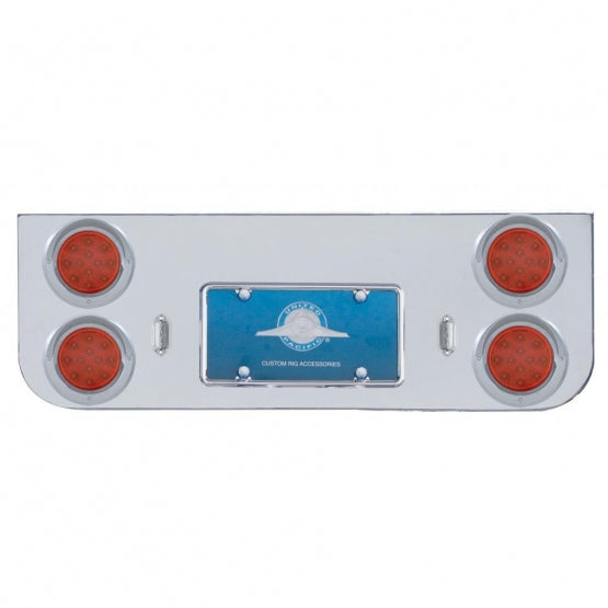 Chrome Rear Center Panel With Four 12 LED 4" Reflector Lights &amp; Visors - Red LED/Red Lens
