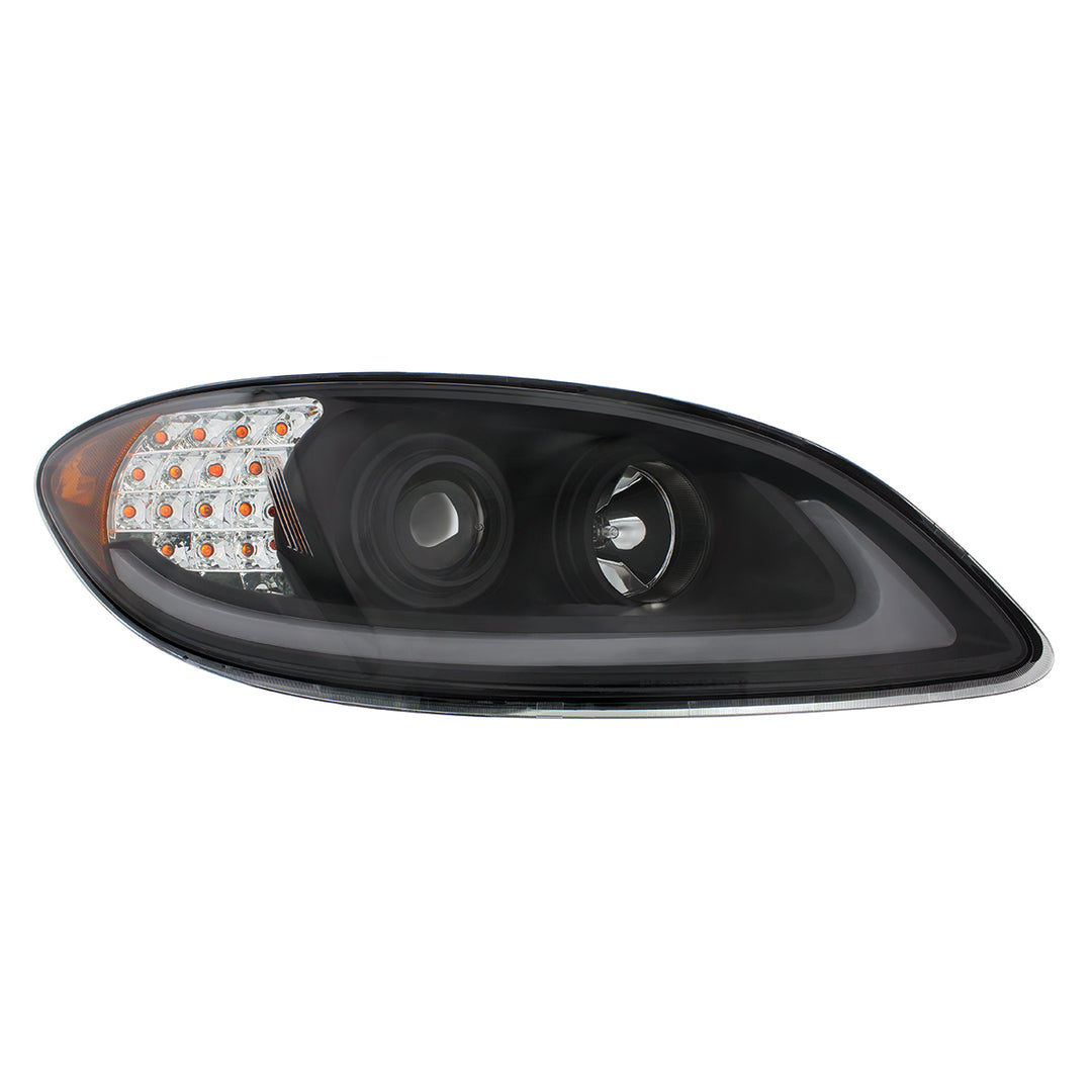 Black Projection Headlight With LED Turn Signal &amp; Light Bar For 2006-2017 International Prostar - Passenger