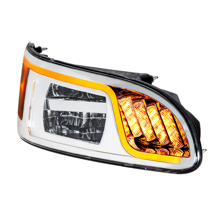 Chrome LED Headlight With LED Turn, Position, &amp; DRL For Peterbilt 386(2005-2015) &amp; 387(1999-2010) - Passenger