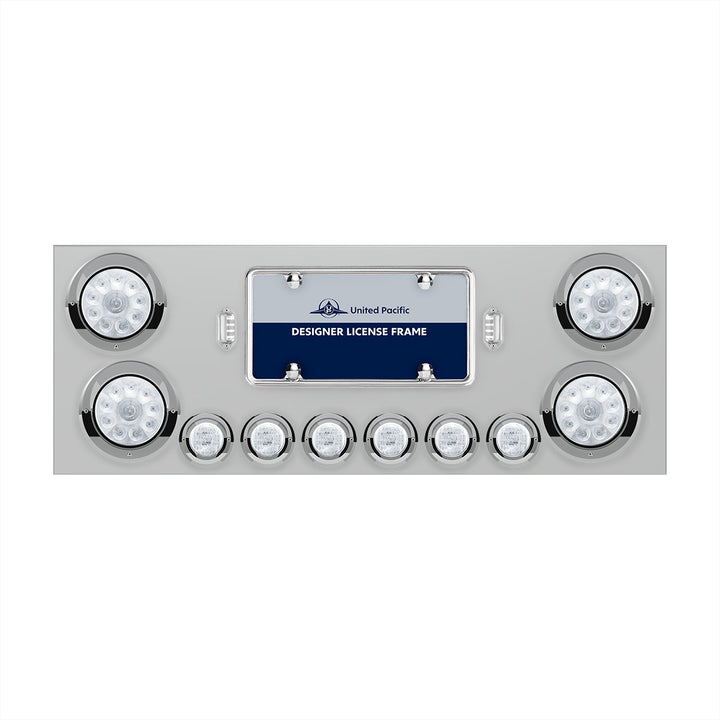 Stainless Steel Rear Center Panel With 4 x 10 LED 4" Lights &amp; 6 x 9 LED 2" Lights &amp; Visors - Red LED/Clear Lens