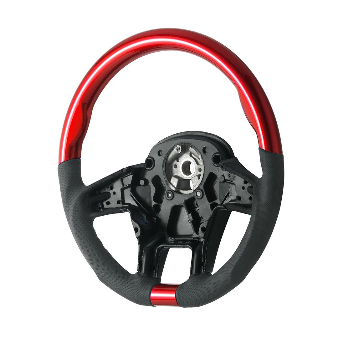18" YourGrip Leather &amp; Wood Candy Color Steering Wheel For 2012-2021 PB 579&amp;2013-2021 KW T680 - Candy Red