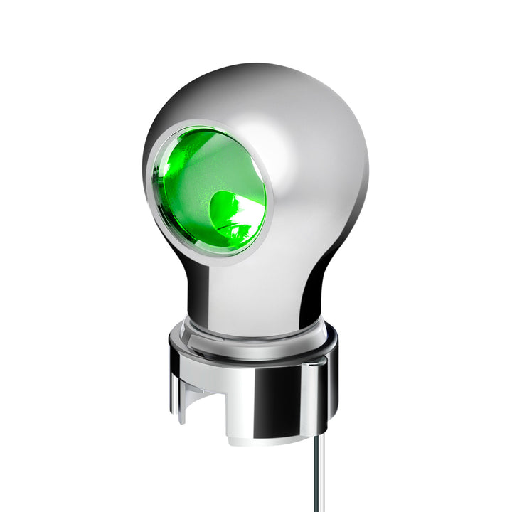 Thread-On Chrome Charlotte Style Gearshift Knob With LED 13/15/18 Speed Adapter - Green LED