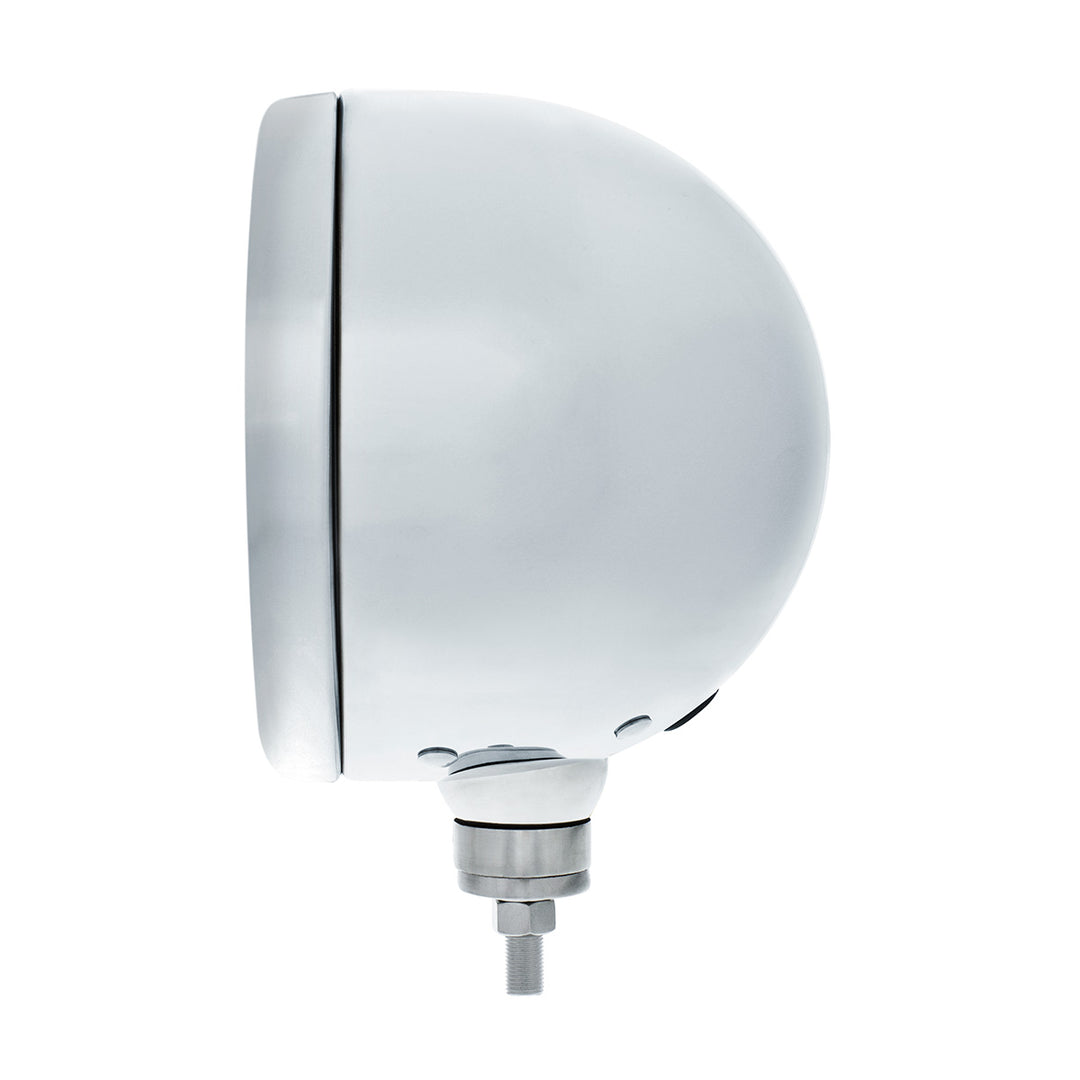 Stainless Steel Classic Half Moon Headlight No Bulb With LED Turn Signal - Clear Lens