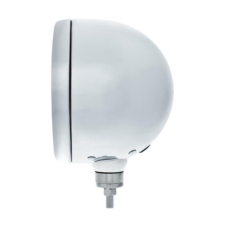 Stainless Steel Classic Half Moon Headlight No Bulb With LED Turn Signal - Clear Lens