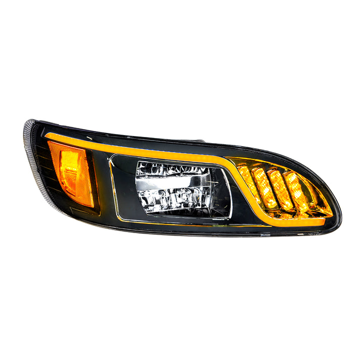 Black LED Headlight With LED Turn, Position, &amp; DRL For Peterbilt 386 (2005-2015) &amp; 387 (1999-2010) - Passenger