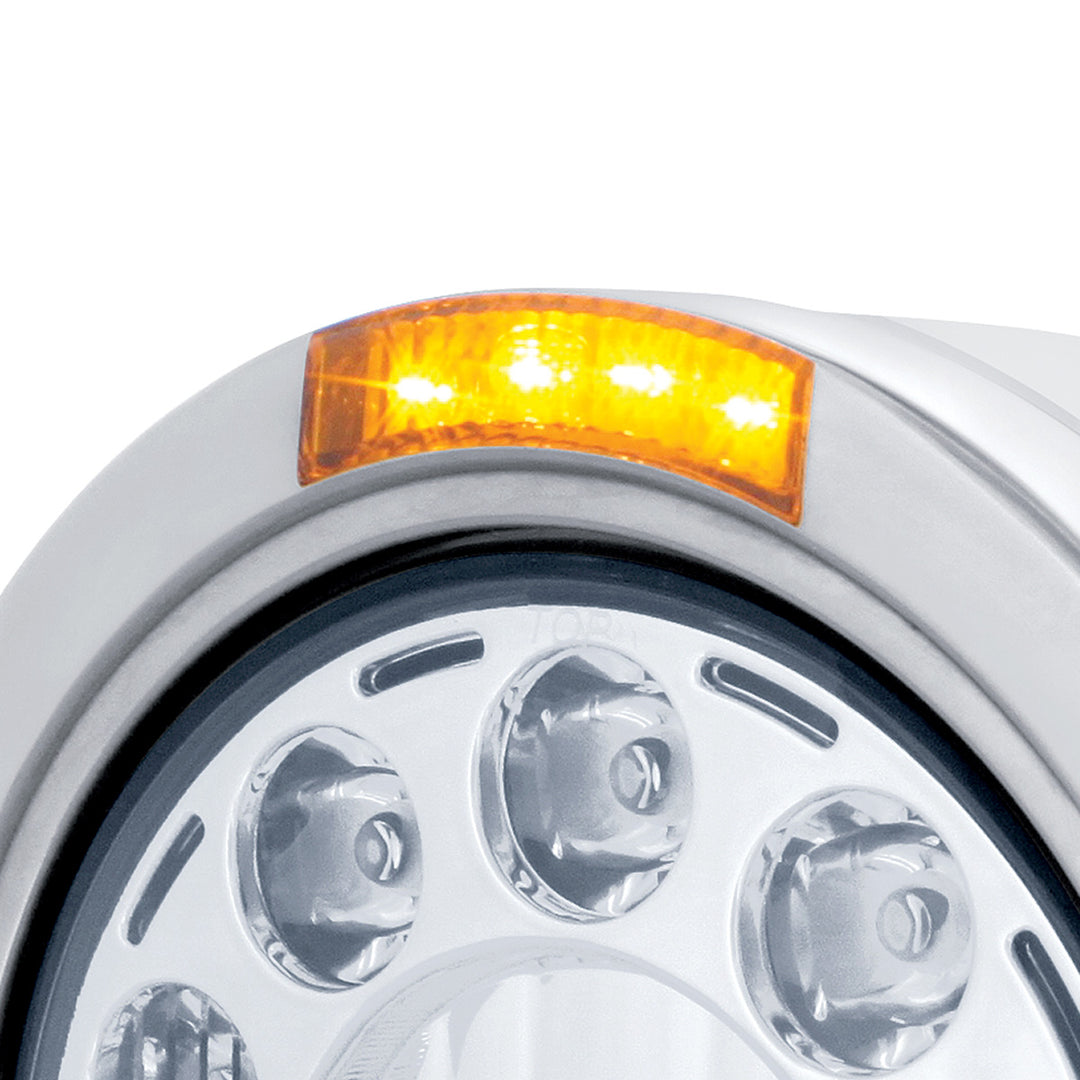 Stainless Bullet Half Moon Headlight 11 LED Bulb &amp; LED Signal - Amber Lens