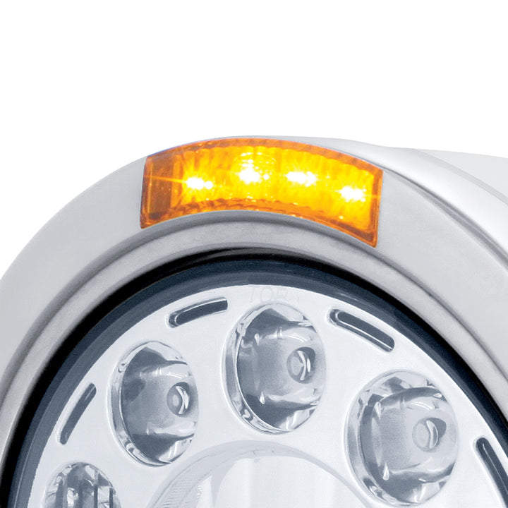 Stainless Bullet Half Moon Headlight 11 LED Bulb &amp; LED Signal - Amber Lens