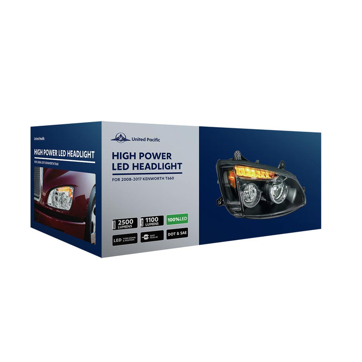 Chrome Full LED Headlight For 2008-2017 Kenworth T660 - Passenger