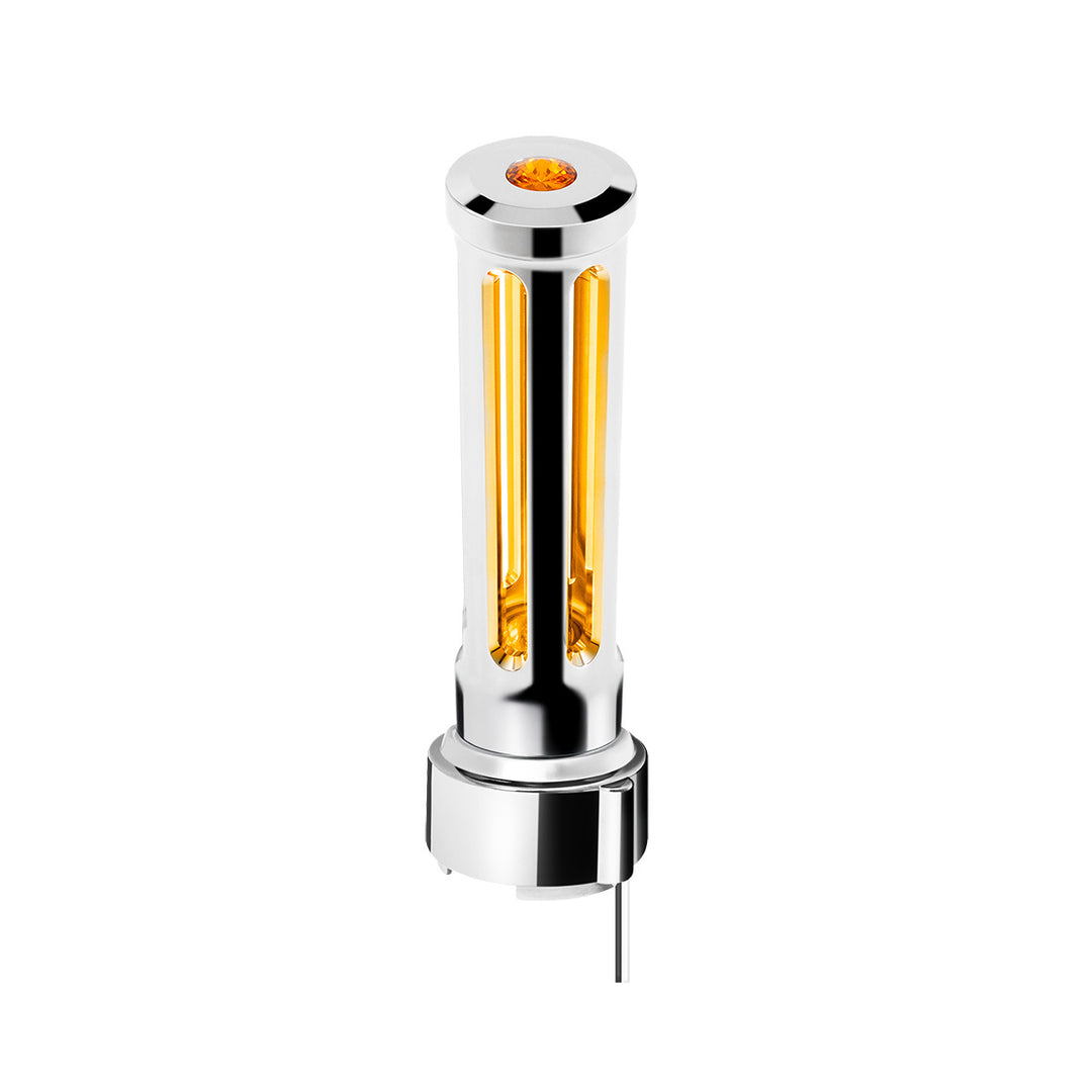 Thread-On Chrome Sonoma Style Gearshift Knob With LED 9/10 Speed Adapter - Amber Crystal/Amber LED