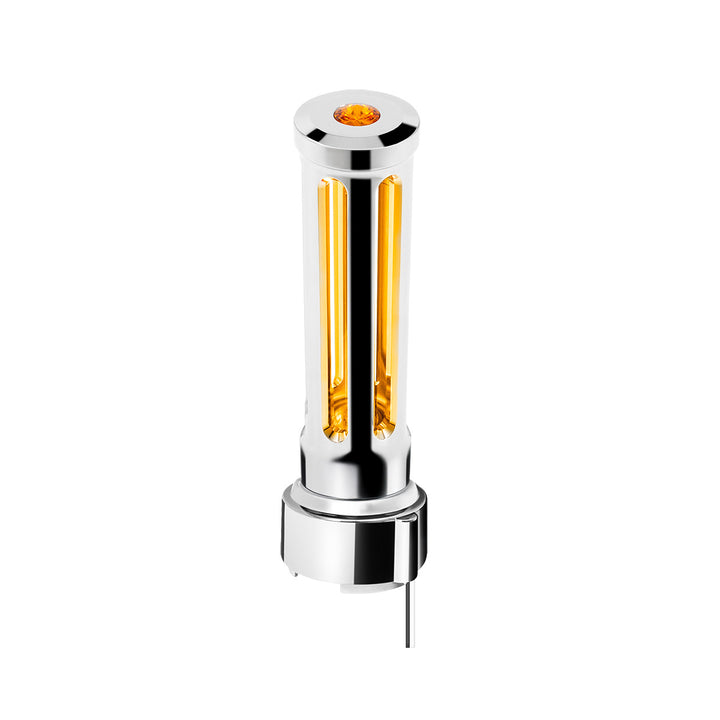 Thread-On Chrome Sonoma Style Gearshift Knob With LED 9/10 Speed Adapter - Amber Crystal/Amber LED