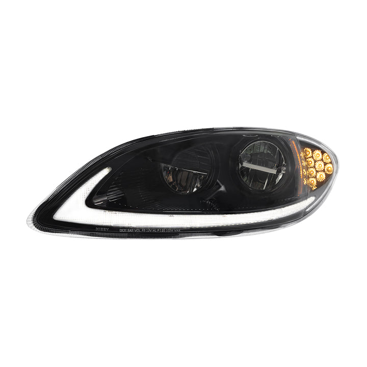 Blackout LED Headlight With LED Light Bar &amp; Turn Signal For 2006-2017 International Prostar - Driver