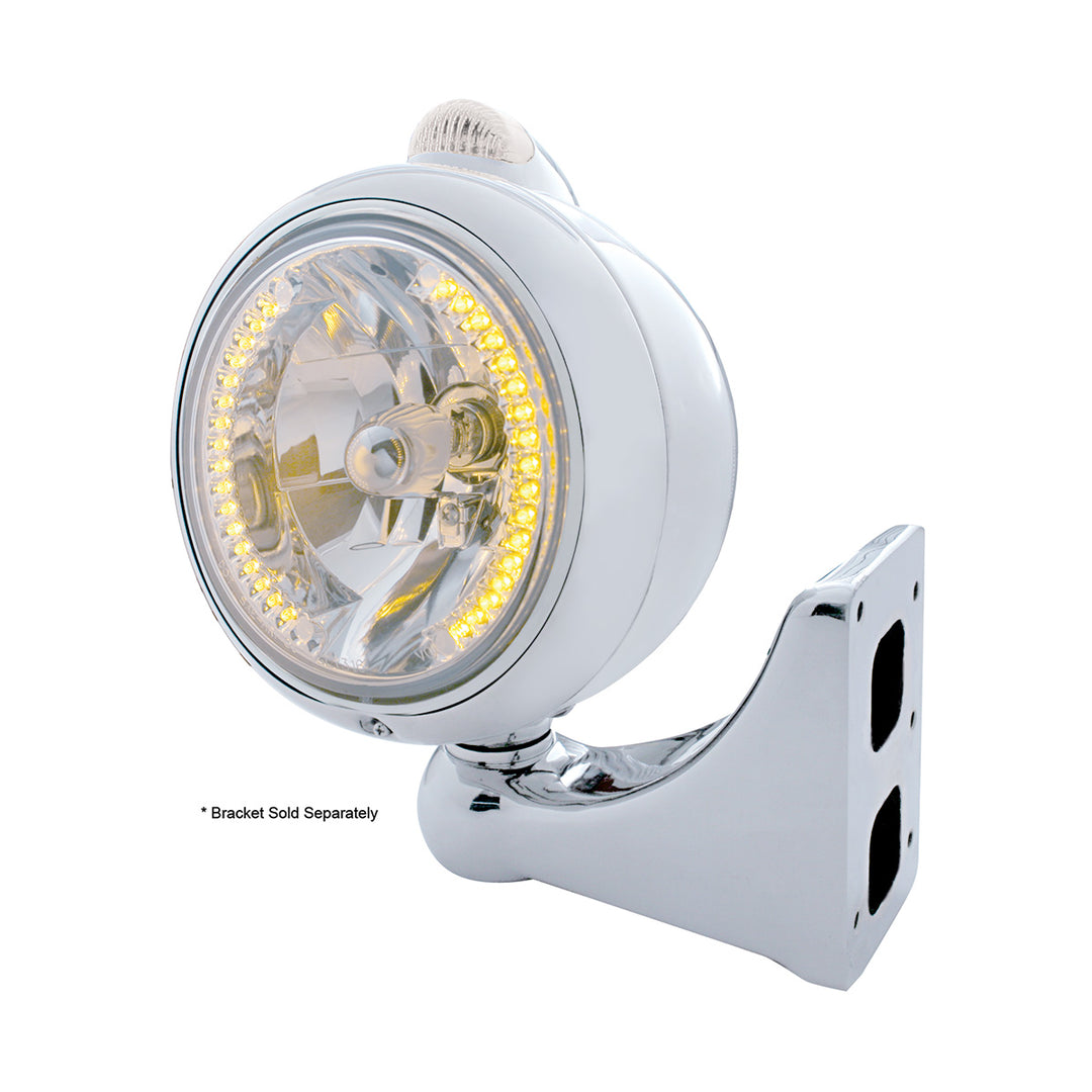 Stainless Steel Guide 682-C Headlight H4 With Amber LED &amp; Dual Mode LED Signal - Clear Lens