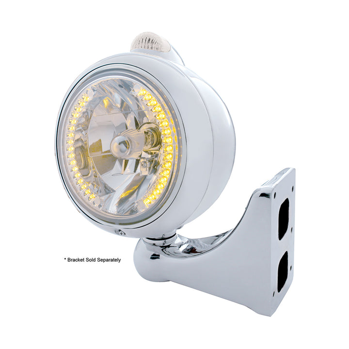 Stainless Steel Guide 682-C Headlight H4 With Amber LED &amp; Dual Mode LED Signal - Clear Lens