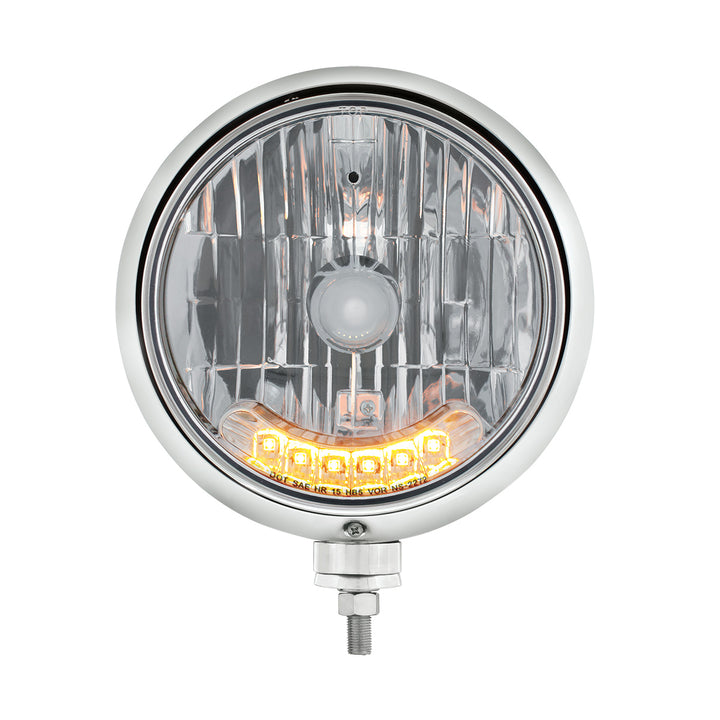 Chrome Guide 682-C Style Headlight H4 Bulb With 6 Amber LED