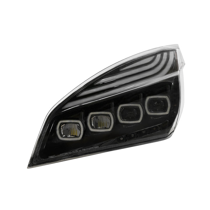 Black Quad - LED Headlight With LED DRL &amp; Seq. Signal For 2018-2024 Freightliner Cascadia - Driver