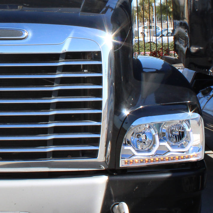 Chrome Headlight With LED Turn Signal &amp; Light Bar For 1996-2010 Freightliner Century - Driver