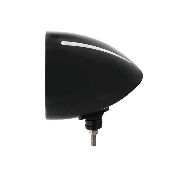 Black "Billet" Style Groove Headlight 9007 Bulb With White LED Halo Rim