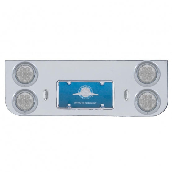 Chrome Rear Center Panel With Four 7 LED 4" Reflector Lights &amp; Visors - Red LED/Clear Lens