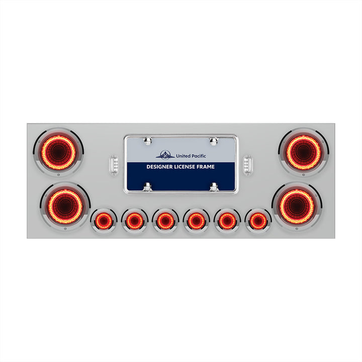 Stainless Steel Rear Center Panel With Four 23 LED 4" Lights &amp; Six 9 LED 2" Mirage Lights &amp; Bezels - Red LED/Red Lens