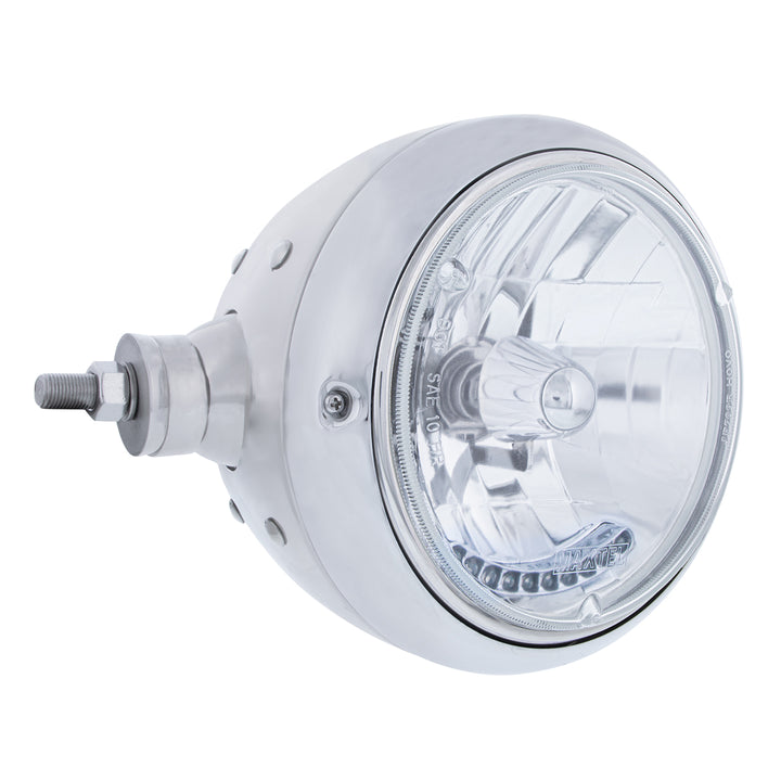 Chrome Guide 682-C Style Headlight Assembly W/Crystal Lens &amp; 10 LEDs Position Light - L/H (Horizontal Mount)
