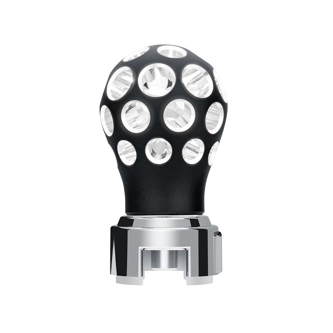 Thread-On Matte Black Phoenix Style Ball Gearshift Knob With LED 13/15/18 Speed Adapter - White LED