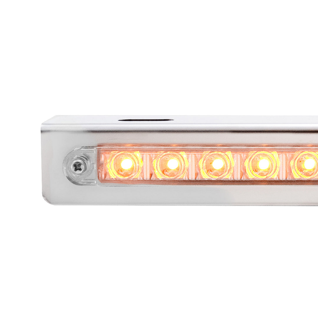 Stainless Light Bracket With 14 LED 12" Sequential Light Bar (Left to Right) - Amber LED/Clear Lens