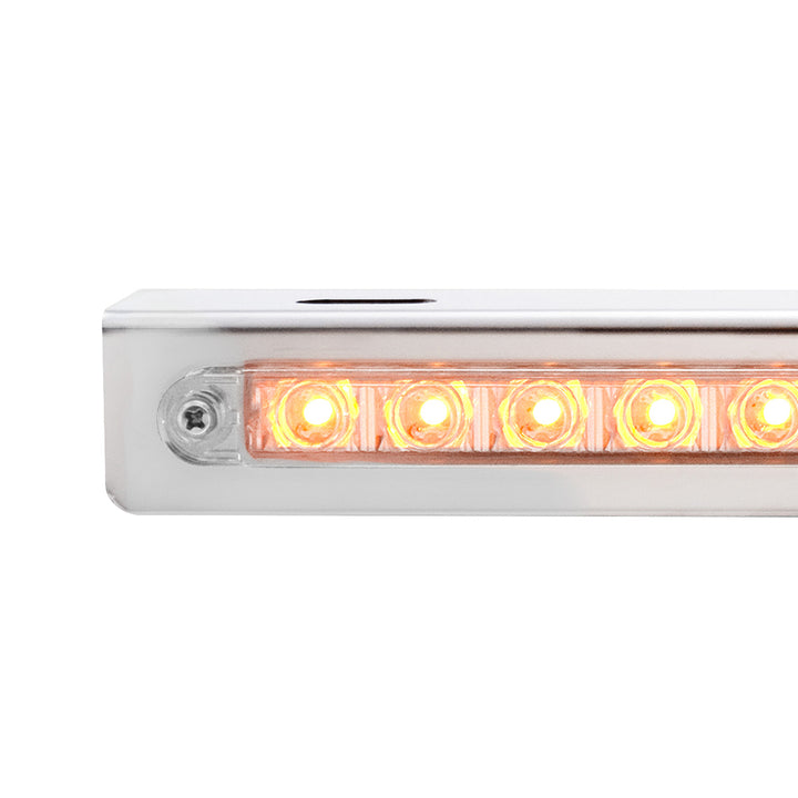 Stainless Light Bracket With 14 LED 12" Sequential Light Bar (Left to Right) - Amber LED/Clear Lens