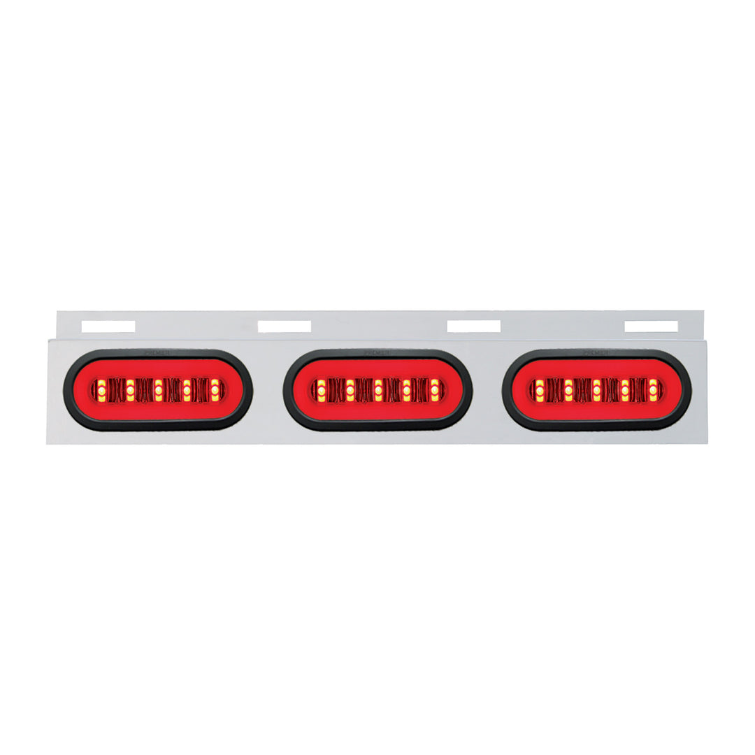 Stainless Top Mud Flap Bracket With 3 x 22 LED 6" Oval GloLight &amp; Grommet - Red LED/Clear Lens (Each)