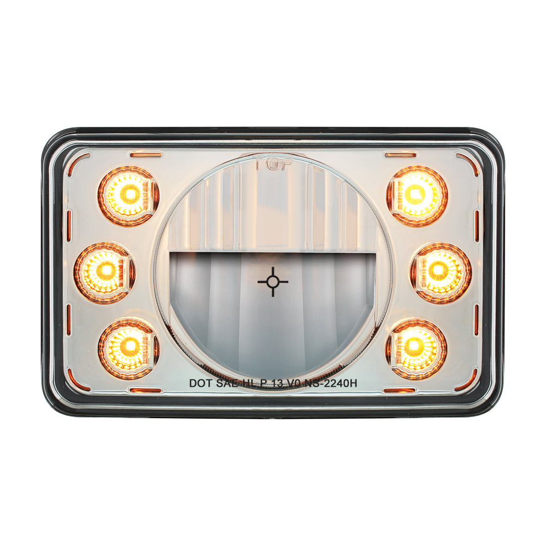 ULTRALIT - 4" x 6" LED Headlight With Dual Function 6 Amber LED Position Lights - High Beam