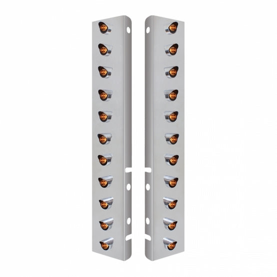 Stainless Steel Front Air Cleaner Bracket With 22 x 3 Amber LED 3/4" Mini Lights &amp; Visors For Peterbilt - Clear Lens
