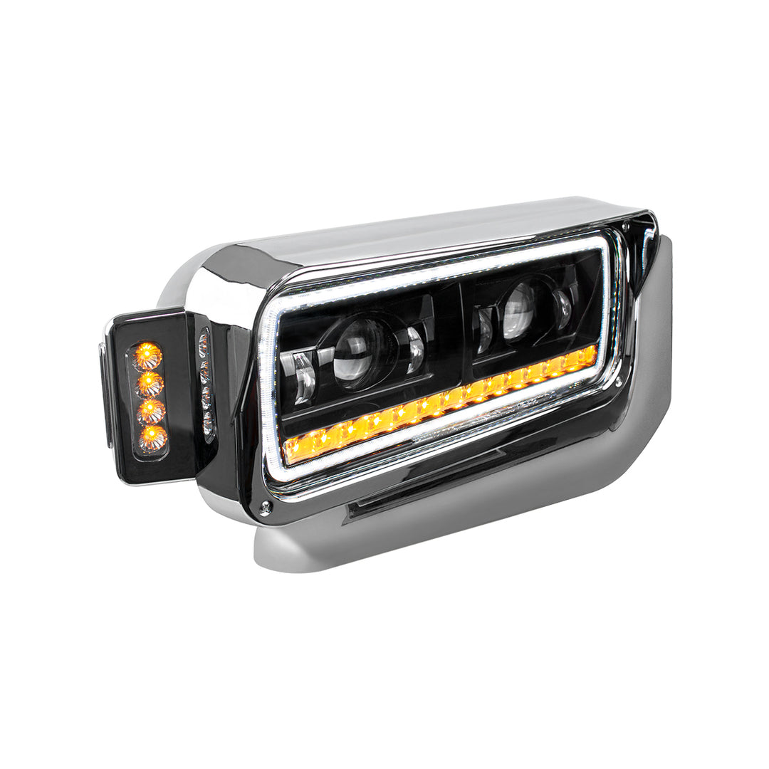 High Power LED Black Projection Headlight Assembly With Mounting Arm &amp; Turn Signal - Passenger